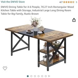 DWVO Dining Table for 4-6 People, 70.27 Inch Rectangular Wood Kitchen Table with Storage, Industrial Large Long Dining Room Table for Big Family, Rust