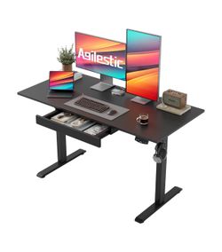 New Electric Standing Desk with Drawers, 47.8 x 24 Inches Height Adjustable Desk, Stand up Computer Table with Memory Preset, for Work Office Home, Bl