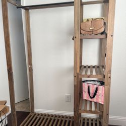 Wood Garment Rack With Four Shelves 