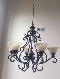 Antique Bronze Chandelier with Glass Shades