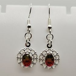Watermelon Tourmaline Silver Earrings