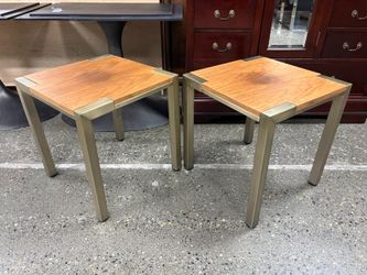Solid Wood & Wrap Around Brushed Gold Square End Table (Set of 2)