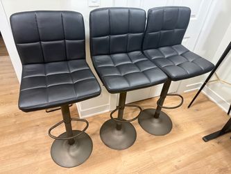 Set of 3 Black Faux Leather Bar Stools