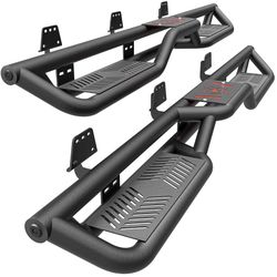 New Side Steps Compatible with 2019-2025 Dodge Ram 1500 Crew Cab, New Body Style, Bolt-On Nerf Bars, Heavy Duty Steel Two-Ladder Design (Black) (B603)
