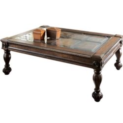 Set Of Coffee Table & Side Table, Solid Wood With Glass Top