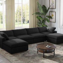 Black Sectional Couch With 2 Storage Ottomans