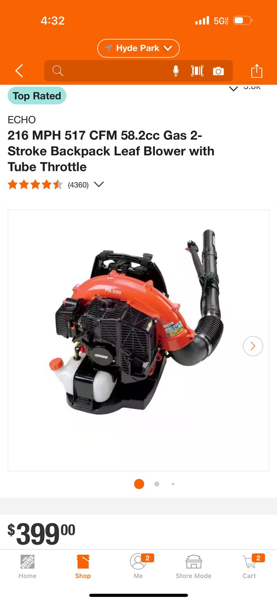 216 MPH 517 CFM 58.2cc Gas 2-Stroke Backpack Leaf Blower with Tube Throttle 3.8k