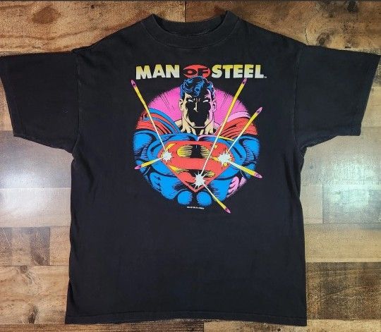 Vintage Superman Man Of Steel T Shirt 1992 TAG Trademark Apparel Group Adult L