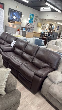 Genuine Leather Brown Power Reclining Sofa Set