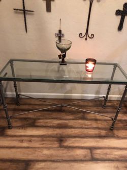Glass and iron entryway table