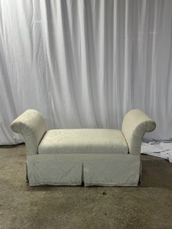 Antique Upholstered Bench with Rolled Arms and Skirt
