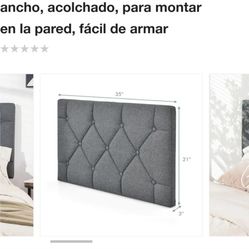 Cabecero tapizado de tela de lino gris de 35 pulgadas de ancho, acolchado, para montar en la pared