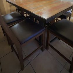 Rustic Farmhouse Wood Dining Table Set w/ 6 Chairs + Wine Bar Cabinet