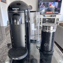 Nespresso Coffee Machine With Nespresso Milk Frother And Coffee Pod Storage Glass Rack