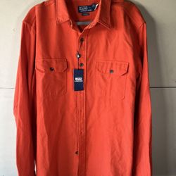 New Polo Ralph Lauren Shirt Mens XLarge Orange Chamois Long Sleeve Button Up