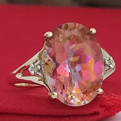 ⛔️ RESERVED ⛔10k Size 6.75 Precious Solid Yellow Gold Twilight Fire Topaz and Diamond Ring!/ Anillo de Oro con Topaz de Fuego Crepuscular y Diamantes!