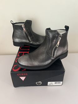 Guess Paulie Black Metallic Leather Boots Size 10 New