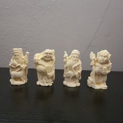 Vintage Lot Of 4 Chinese Taoist San Xing Fu Lu Shou Resin Carved Wise Men Gods
