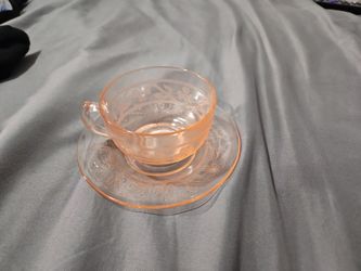 Pink "Depression Glass"China Tea Cup and Plate