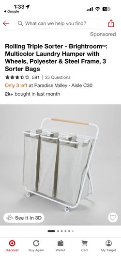 Laundry Hamper - 3 Slots with wheels from Target