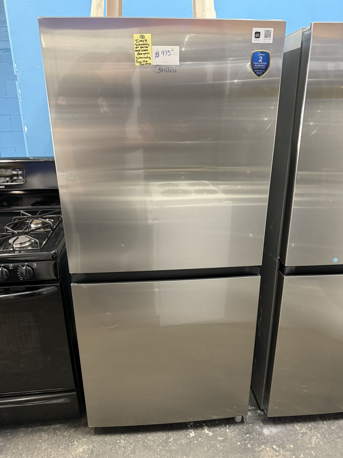 Brand new Midea stainless steel bottom freezer refrigerator