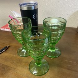 Vintage Green Depression Glass Goblets (3)