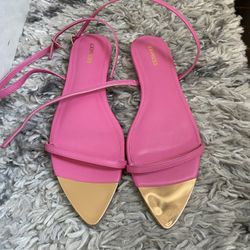 Hot Pink & Gold Ankle Strap Flat Sandal 