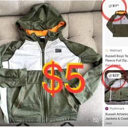 $5 Russell Athletic Tech Fleece Boys  jacket  Size 8 With Hoodie And Zipper In Great Condition