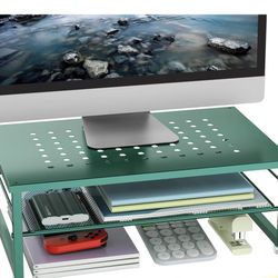 Tier Metal Monitor Stand Riser- dark green- New! 