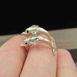 Sterling Silver Diamond Cut Dolphin Stud Earrings Vintage