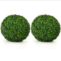2-PCS 15.7 in. Green Artificial Boxwood Topiary Balls UV Protected Indoor Outdoor
