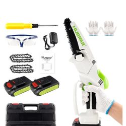 Huepar Mini Chainsaw 6 Inch, Cordless Power Chain Saws with Security Lock, Handheld Small Rechargeable Electric Chainsaw for Tree Trimming Branch Wood