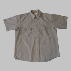 Cabela's Workwear Outdoor Tan Stonewash Canvas Roughneck Short Sleeve Shirt Men's Large