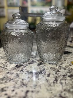 Princess House Heritage Crystal Canister Set w/ Lids – Floral Glass Kitchen Decor (Set of 2)