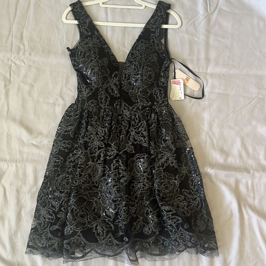 Black Sparkly Mini Party Dress 