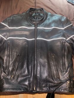 Vintage Wilsons Leather Racing Moto Motorcycle Jacket Black XL Reflective