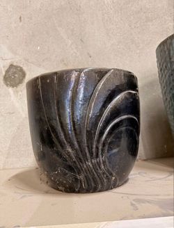 Jonathan Adler Round Sculpted Ceramic Planter with Swirl Design
