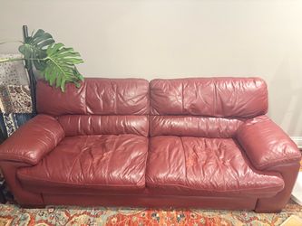 La-Z-Boy Genuine Leather Sofa Set – Burgundy / Maroon