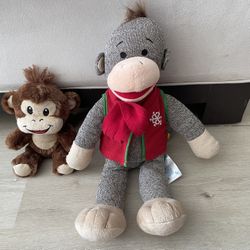 Build a bear sock monkey and baby monkey 