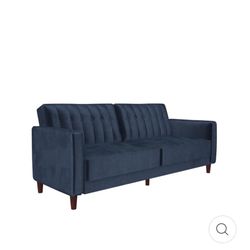 DHP PIN TUFTED TRANSITIONAL FUTON, BLUE VELVET, NEW IN BOX