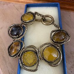 Pulsera Laminada Piedras Ámbar Joyería Antigua 