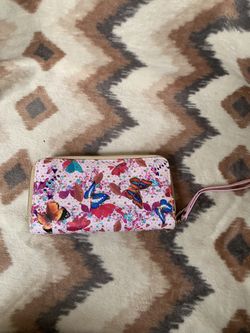Women's Casual Zip Around Wallet Pink Multi With Red