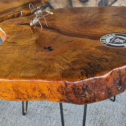 New rustic oak table, specially designed for a men's cave, 20"H 30"L 25"W with metal legs
