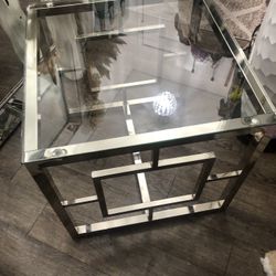 Side Table Modern Metal Glass