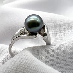 14kgold  Tahitian Pearl Diamond Accented Ring 