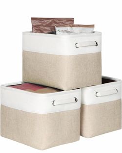 Foldable Storage Bin Collapsible Fabric Storage Basket Cube with Durable Handles Closet Organizer Bins for Organizing Shelves Drawers, Set of 3, 12" x