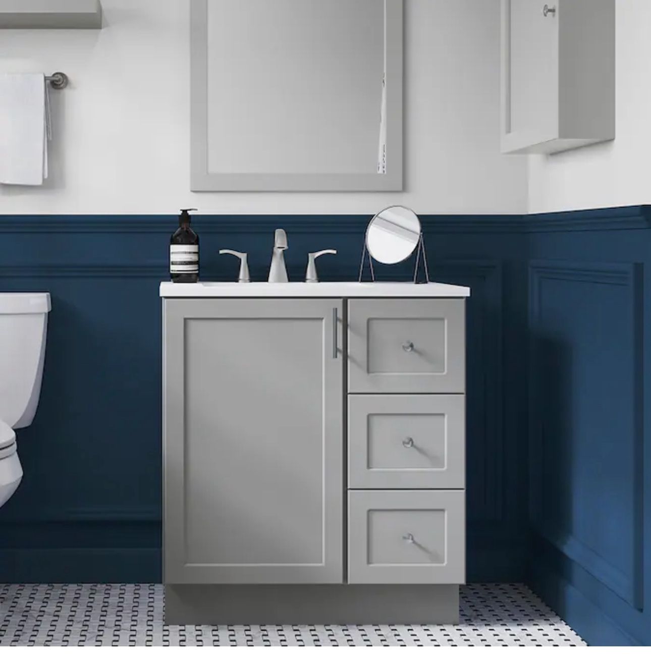 Selections Davies 30-in Gray Single Sink Bathroom Vanity with White Cultured Marble Top (Mirror Included) Including free FAUCET