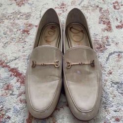Sam Edelman Loraine Chai Latte Almond Toe Slip On Stacked Heel Fashion Loafers Size 9.5    