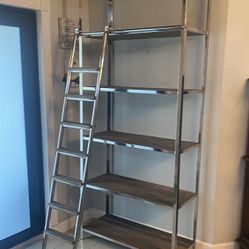 Wood / Stainless Steel Bookcase With Ladder