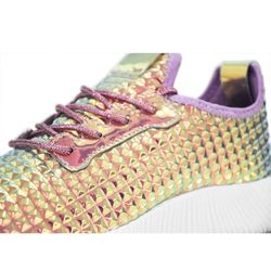 ROXY-ROSE Women Lightweight Metallic Hologram Laced Pyramid Leatherette Studded Jogger Casual Sneaker (9 B(M) US, Hologram Purple